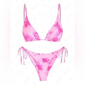 Zaful Tie dye string bikini swimsuit in hot pink